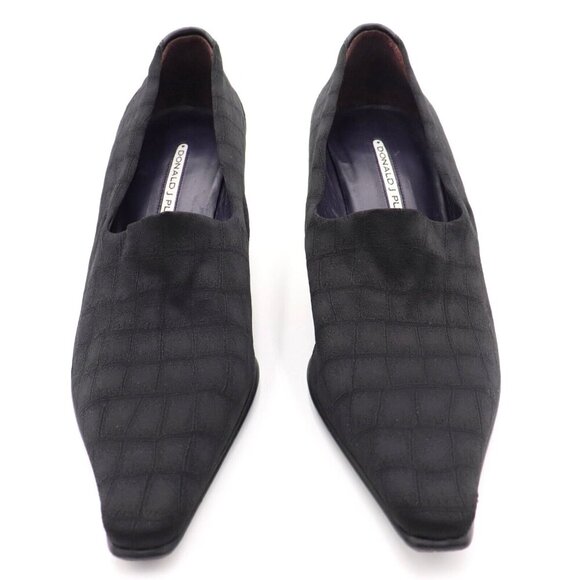 Donald J Pliner Lacia Womens Sz 7M US Black Canvas‎ Croc Print Pointed Toe Pumps - Picture 2 of 9